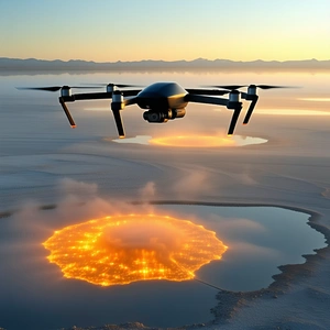 A Drone Flying Over A Frozen Lake, Capturing The Beauty Of The Icy Landscape