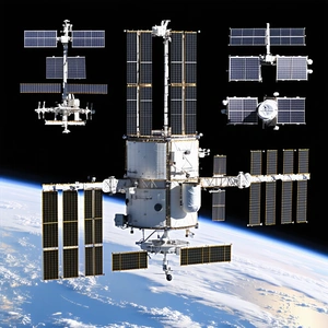 A Large Space Station With A Variety Of Smaller Spacecraft Docked To It