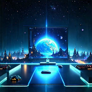 (futuristic:1.39) Digital Workspace With Image, There