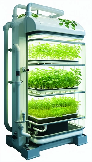 A Large, Multi-tiered Plant Growing System, Filled With Various Plants