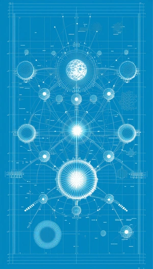 A Blue And White Drawing Of A Solar System Is Displayed