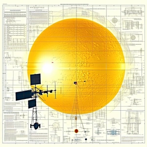The Image Is A Drawing Of A Space Station, With A Large Yellow Sun In The Center