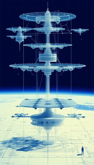 In The Image, There Is A Large, Futuristic Space Station With A Central Tower