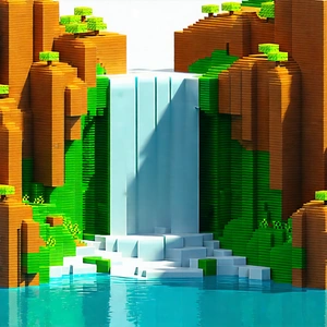 Nature Voxel Art: Waterfall In Dry Season With Computer-generated (cgi)