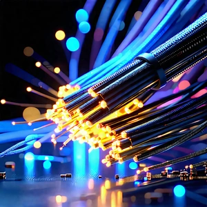 Tech Digital Art: Close-up Of Fiber Optic Cables With Close-up Bunch