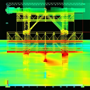 The Image Is A 3d Model Of A Large Yellow Structure, Possibly A Bridge Or A Building