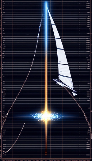 A Sailboat Is Shown In A Graphic Representation, With The Sail And Mast Shown As A Line