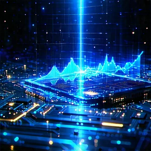 Financial Technology In Tech Office With Futuristic Cityscape