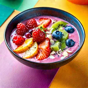 Lifestyle Tilt-shift Photography: Smoothie Bowl Prepared With (vibrant:1.19) Colors With Bowl Filled