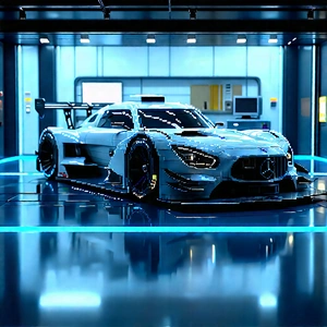 Automotive Technology In Modern Laboratory With Blue Racing