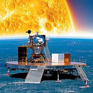 A Large Satellite Dish On A Platform In The Ocean