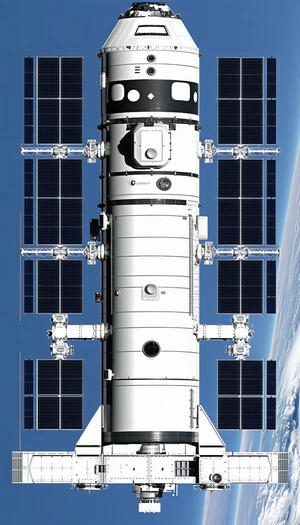 A Large White Spacecraft With A Solar Panel On Its Side