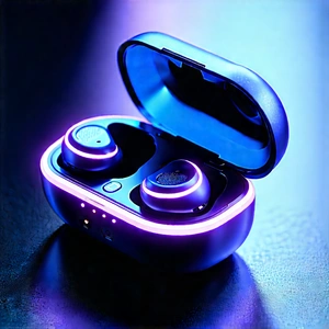 Wireless Earbuds With Glowing Screen With Pair Purple