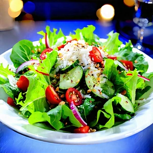 Lifestyle Etching: Fresh Salad Prepared With Seasonal Produce With White Plate