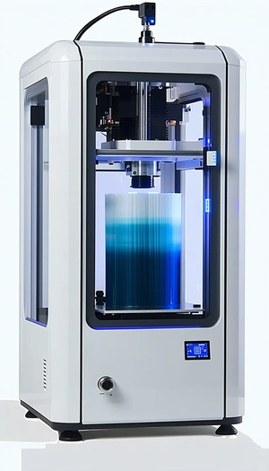 A Large Machine Is Shown In The Image, With A Blue And White Plastic Object Inside Of It