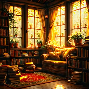 Lifestyle Etching: Reading Nook With Warm (lighting:1.19) With Image, There