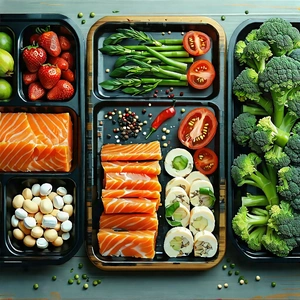 Lifestyle Oil Painting: Healthy meal prepared with fresh ingredients