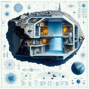 A Large, Futuristic Building Is Depicted In A Blueprint Drawing