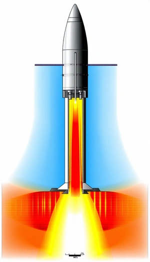 A Rocket Ship With A Long, Narrow, And Brightly Colored Tail