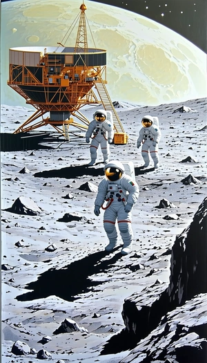 A Group Of Four Astronauts Are Walking On The Moon