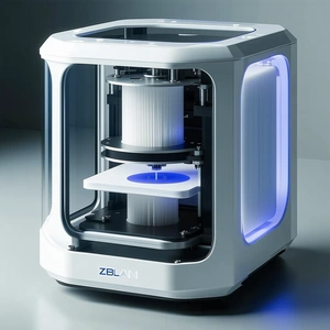 A White And Blue 3d Printer Is Sitting On A Table