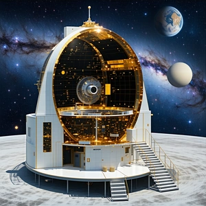 A Large, White, And Gold Dome-shaped Structure, Which Appears To Be A Space Station Or Observatory