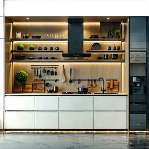 Lifestyle Flat Design: Modern Kitchen With Organized Space With Large, Well-equipped
