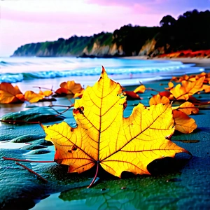 Nature Blender Artwork: Autumn Leaves In Coastal Environment With Beautiful Beach