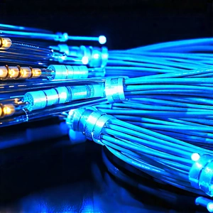 Close-up Of Fiber Optic Cables With Blue Light
