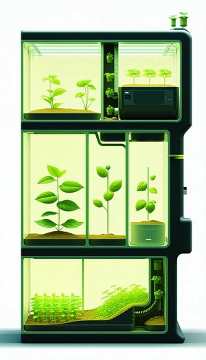 A Green Box With A Series Of Small Potted Plants Inside