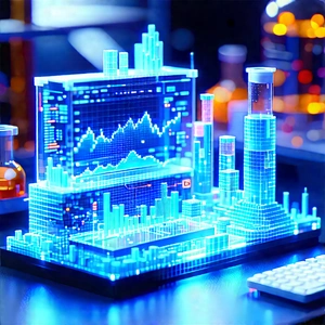 Financial Technology In (modern:1.46) Laboratory With Futuristic Cityscape