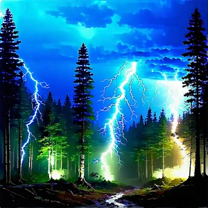 Nature Pastel Drawing: Lightning over forest clearing