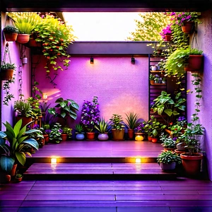 Lifestyle Commercial Photography: Balcony Garden With Plants And Natural Elements With Purple Patio