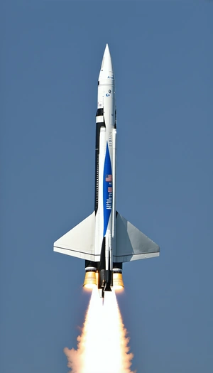 A Rocket Is Flying Through The Sky, With Its Tail End Visible