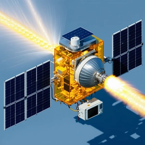 A Spacecraft Is Shown In A Close-up View, With Its Solar Panels And Other Components Clearly Visible