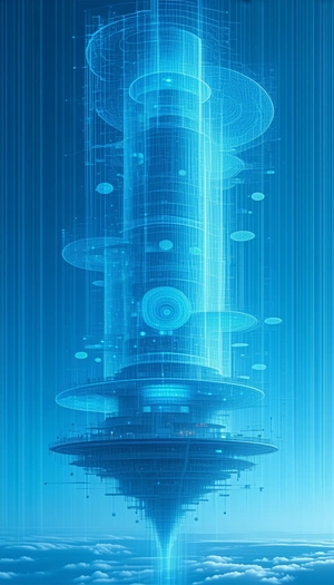 A Futuristic Building With A Blue Glow Is Shown In The Image
