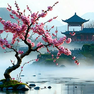 Nature Octane Render: Cherry Blossoms In Misty Environment With Beautiful Tree