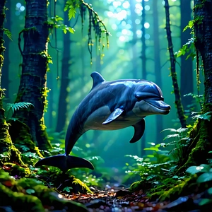 Nature Concept Art: Dolphin In Forest Environment With Dolphin Seen