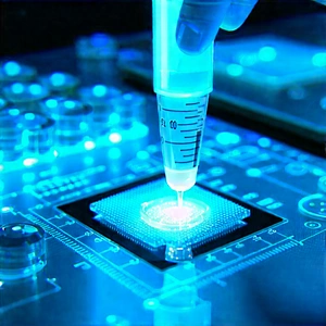 Healthcare Technology In (modern:1.26) Laboratory With Blue Liquid