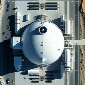 A Large White Dome Is Situated In The Middle Of A Parking Lot