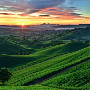 Nature Landscape Photography: Rolling Hills During Sunrise With Beautiful Landscape