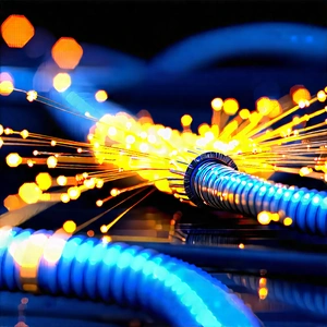 Close-up Of Fiber Optic Cables With Close-up Blue
