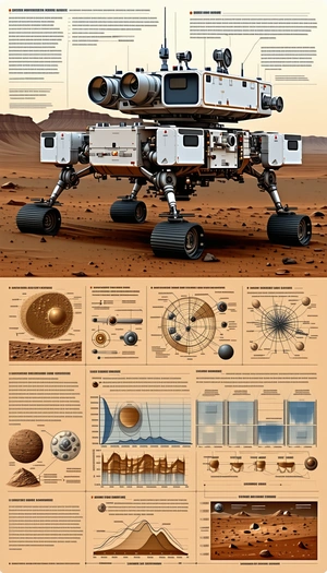 The Image Is A Poster That Features A Robotic Vehicle, Likely A Rover, On A Red Surface