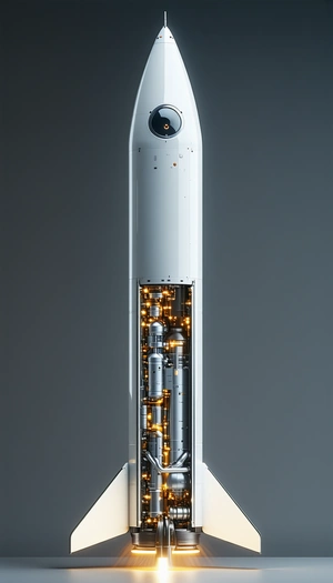 A Large White Rocket Is Shown In A Close-up View