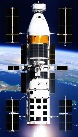 A Large Spacecraft Is Shown In The Image, With A View Of The Earth From Space