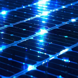 Tech Macro Photography: Solar Panel With Blue Light Glow With Blue Solar
