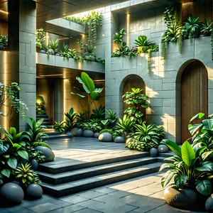Lifestyle Geometric Design: Balcony Garden With Warm Lighting With Image, There