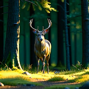 Nature 3d Render: Deer In (forest:1.18) Environment With Deer Standing
