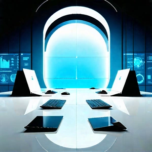 (futuristic:1.45) Tech Startup Office With Room Long