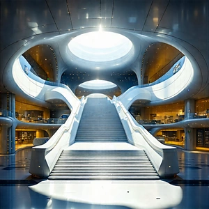 Tech Etching: Futuristic Innovation Hub With Large, Modern
